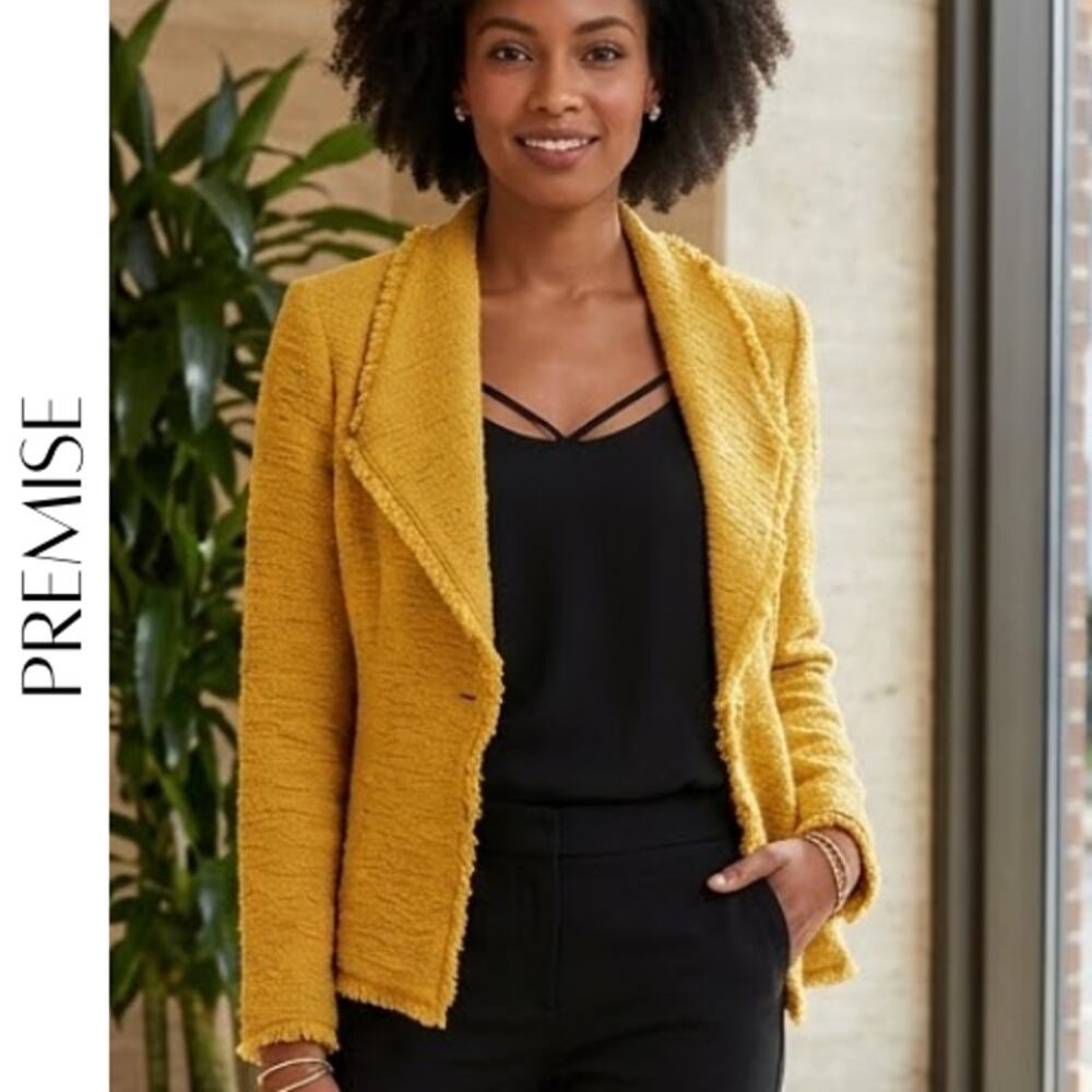 Premise Studio Yellow Fringe Trim Jacket Blazer 10